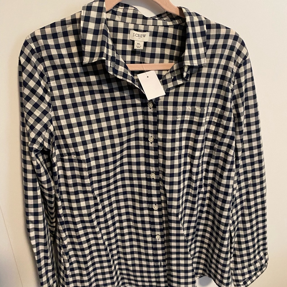 JCrew womens XL navy gingham button down